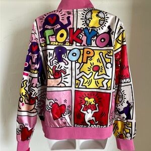 Keith Haring Members Only Pink Tokyo Pop Bomber Varsity Windbreaker Jacket S